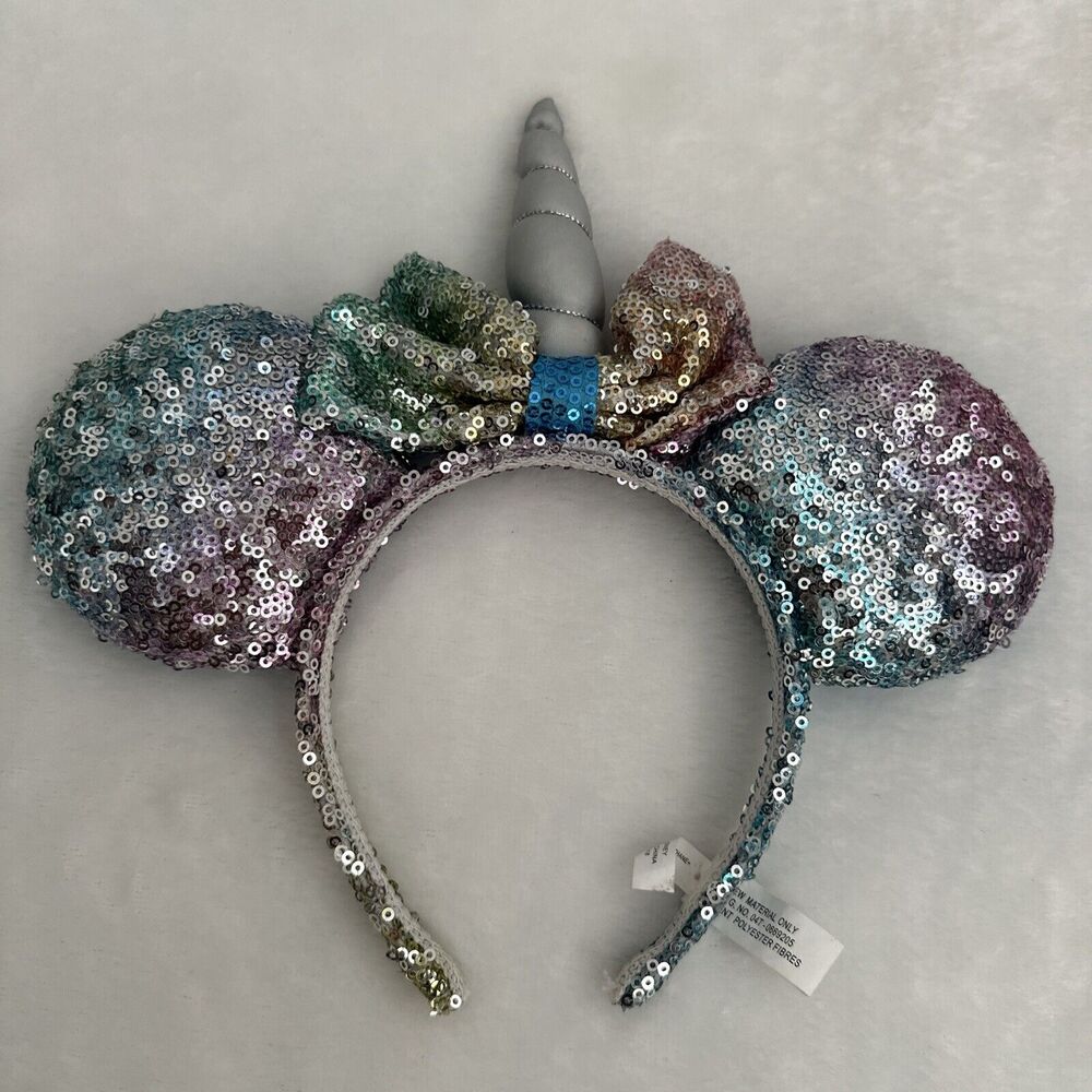 Disney Minnie Mouse Pastel Rainbow Unicorn Sequin Headband Ears OS Disney Parks